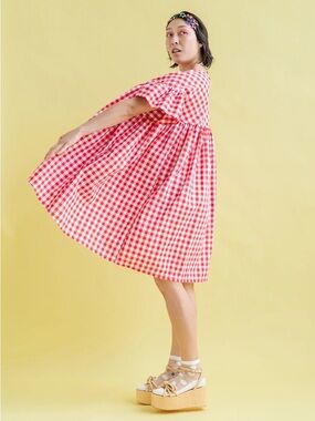 NWT Red Gingham Mini Mushroom Dress by Nettle Studios